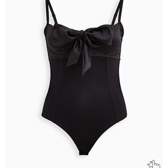 Bow Bodysuit - Satin & Lace Black - Picture 1 of 8